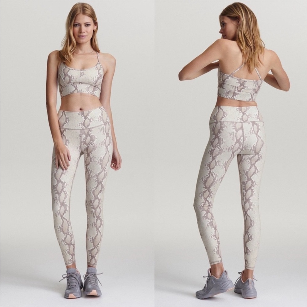 Varley Cream and Brown Leggings with Snake Print